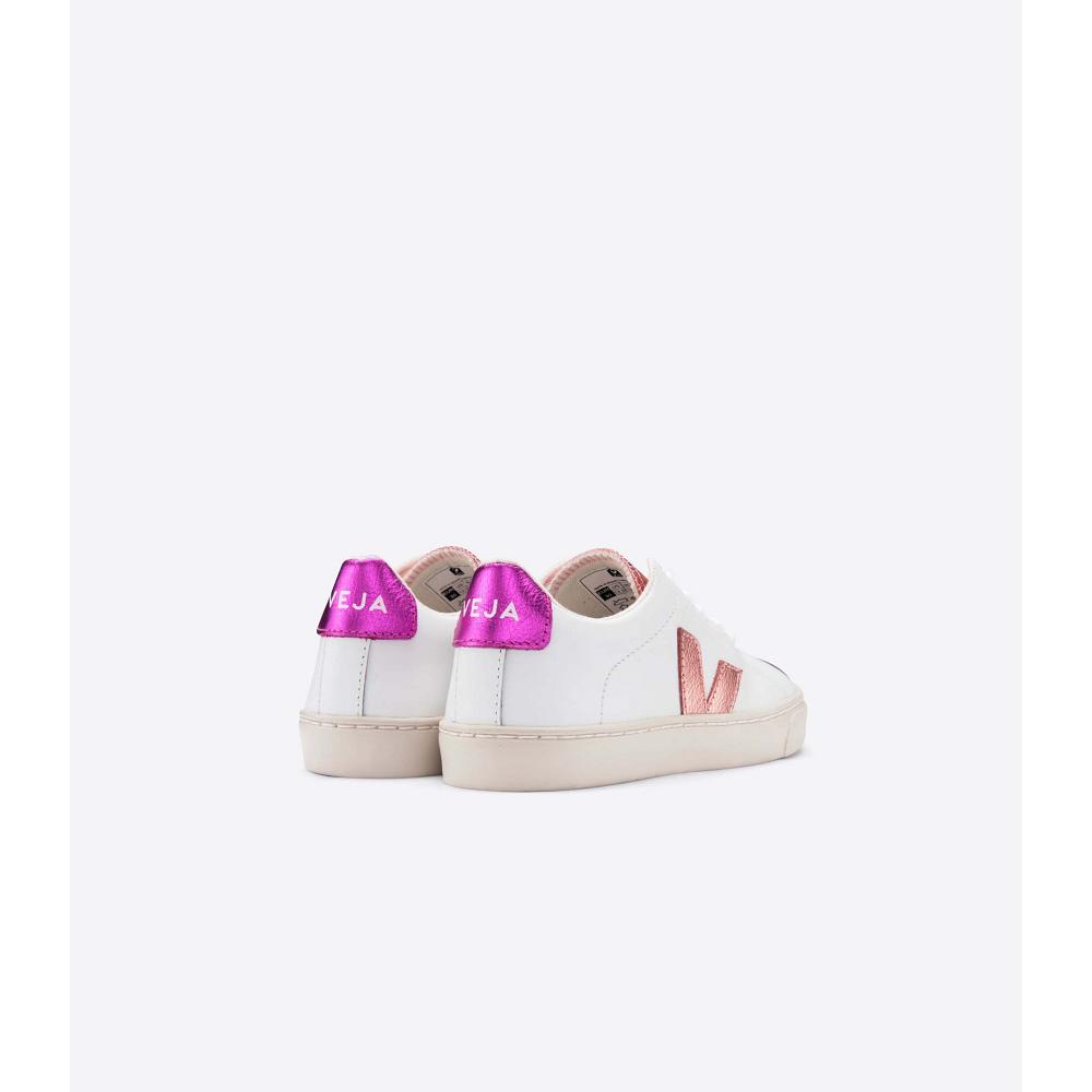 White/Pink/Purple Kids' Veja ESPLAR LEATHER Sneakers | AU 809PJJ